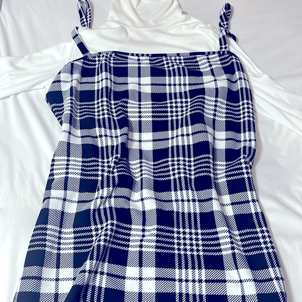 Sleeve Lettuce Trim Top& Plaid Print Cami Dress - Picture 2 of 7